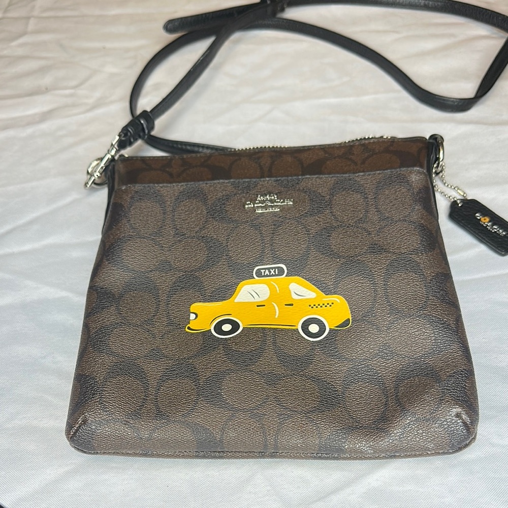 Coach Brown Crossbody Bag with Yellow Taxi Motif